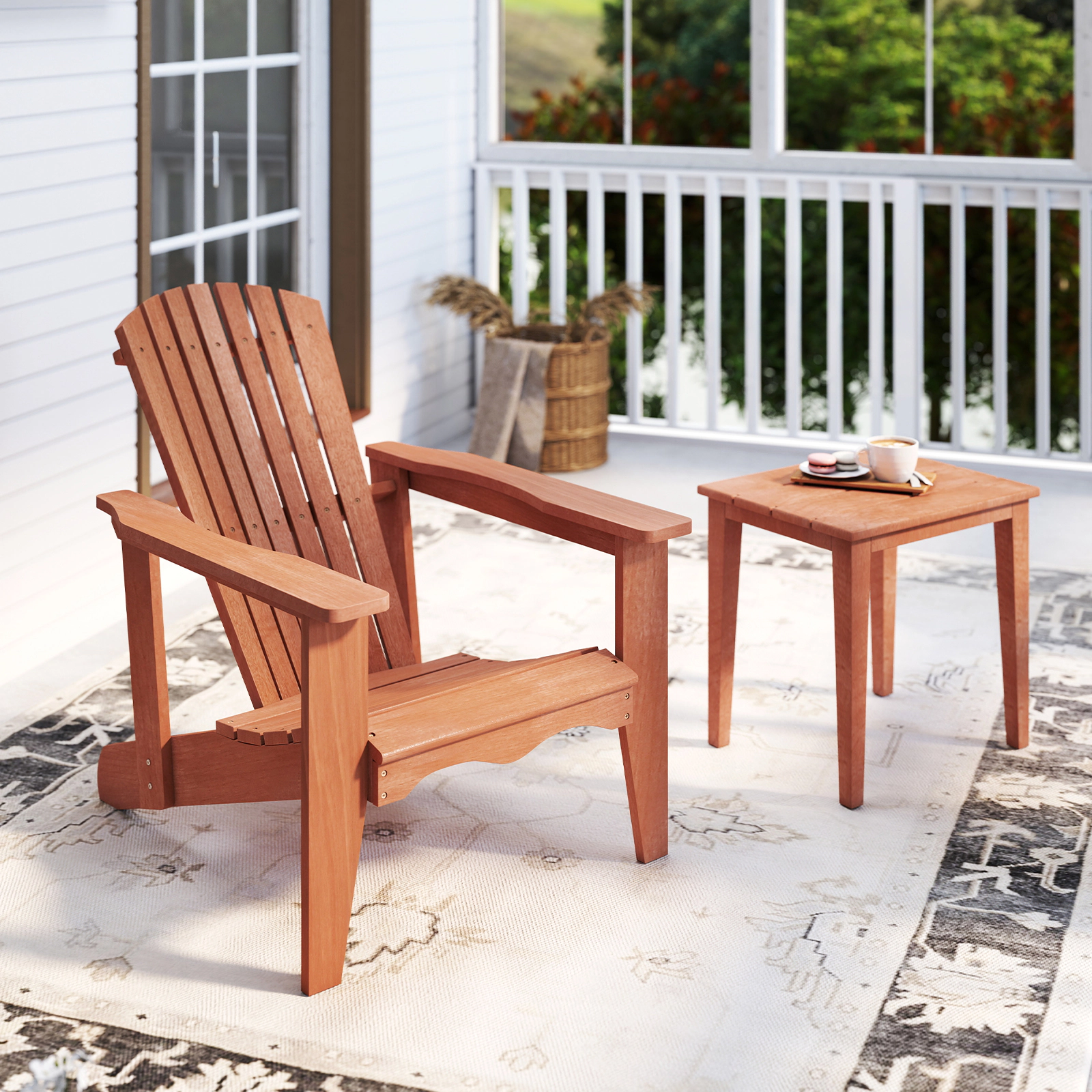SUGIFT Solid Wood Adirondack Chair, 400-lb Capacity, 107-Degree High Backrest, Natural