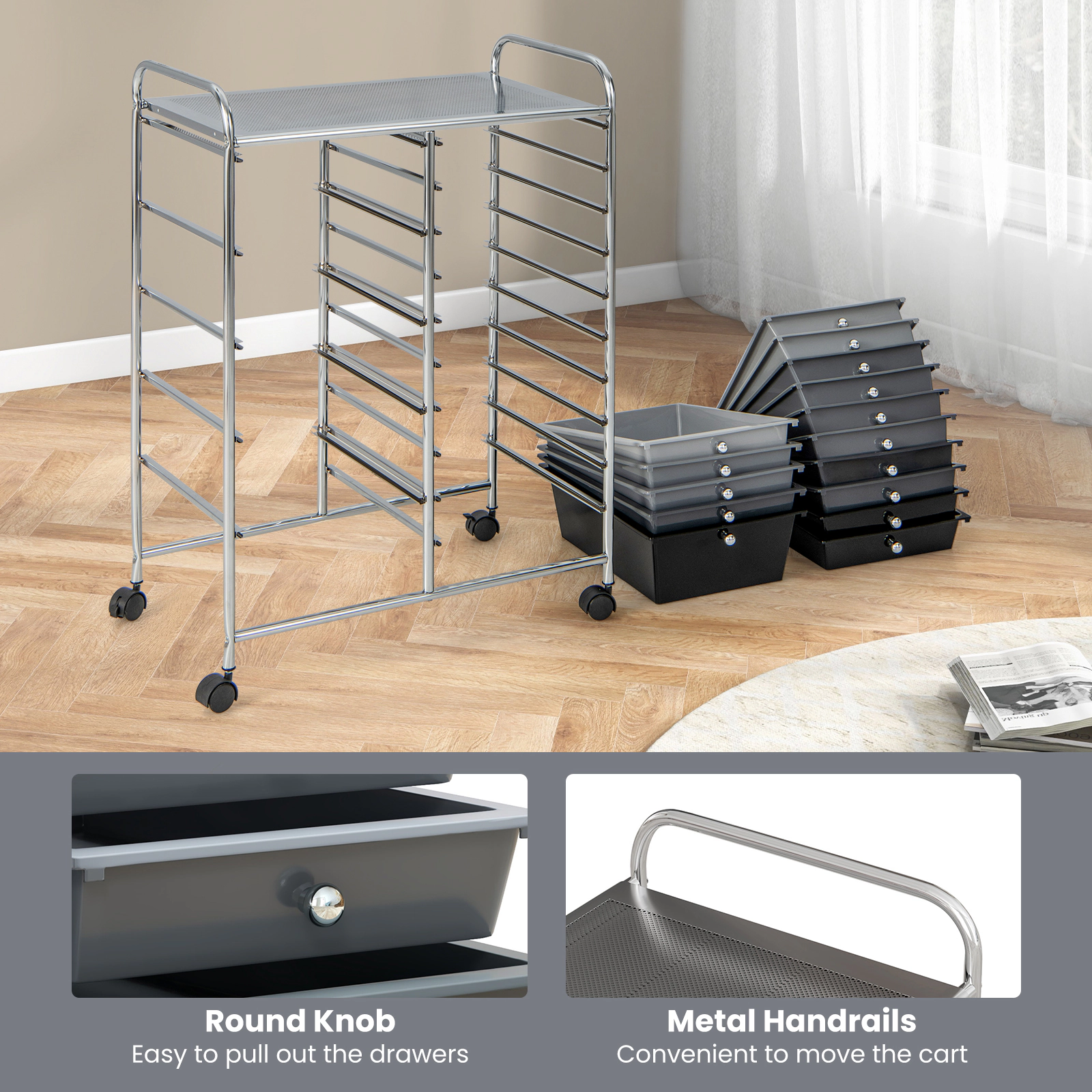 SUGIFT 15-Drawer Rolling Storage Cart Utility Organizer with Steel Frame