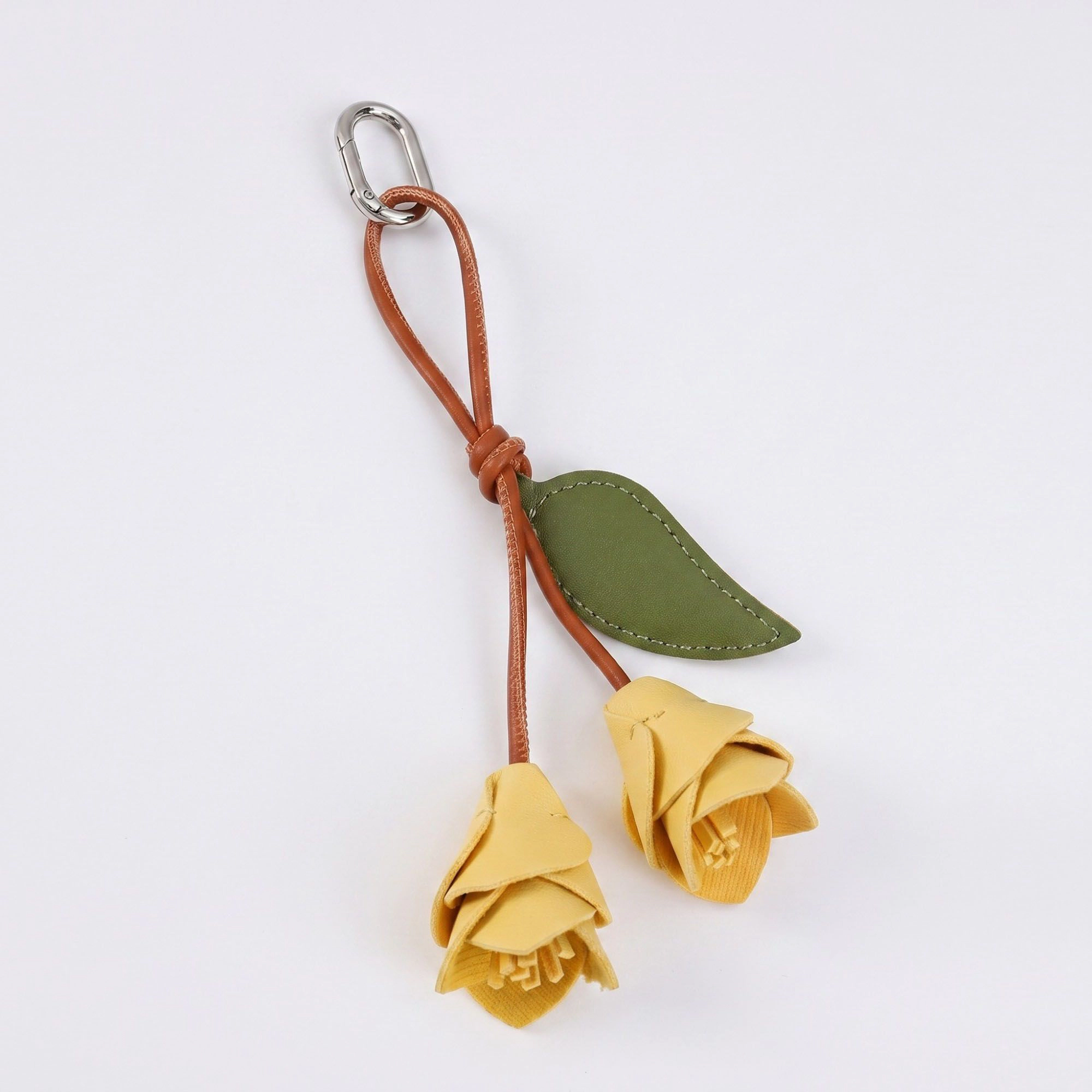 Alilang Women's Floral Bag Charm with Leaf Accent and Silver Tone Clip