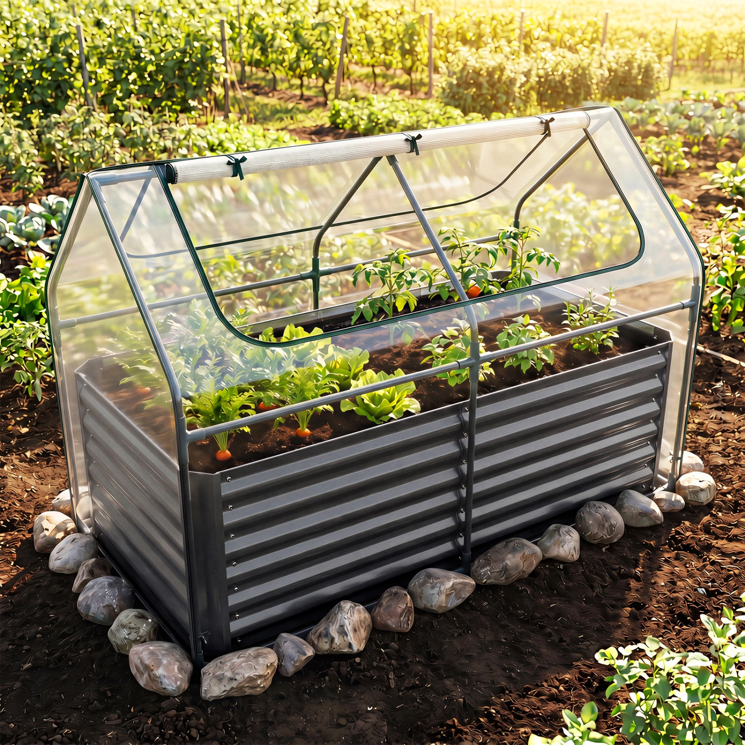 LJG 68 x 33 21 Inch Galvanized Raised Garden Bed with Cover