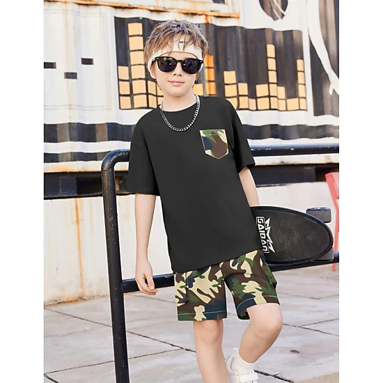 Arshiner Boys Tiedye Set Short Sleeve T-Shirt Cargo Shorts Fun Summer Style For Kids