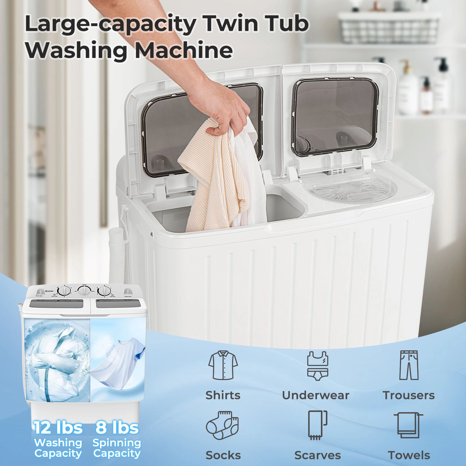 SlickBlue Portable Twin Tub Washing Machine with Spin Dryer