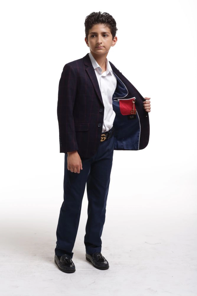 Elie Balleh Boys Slim Fit Plaid Jacket