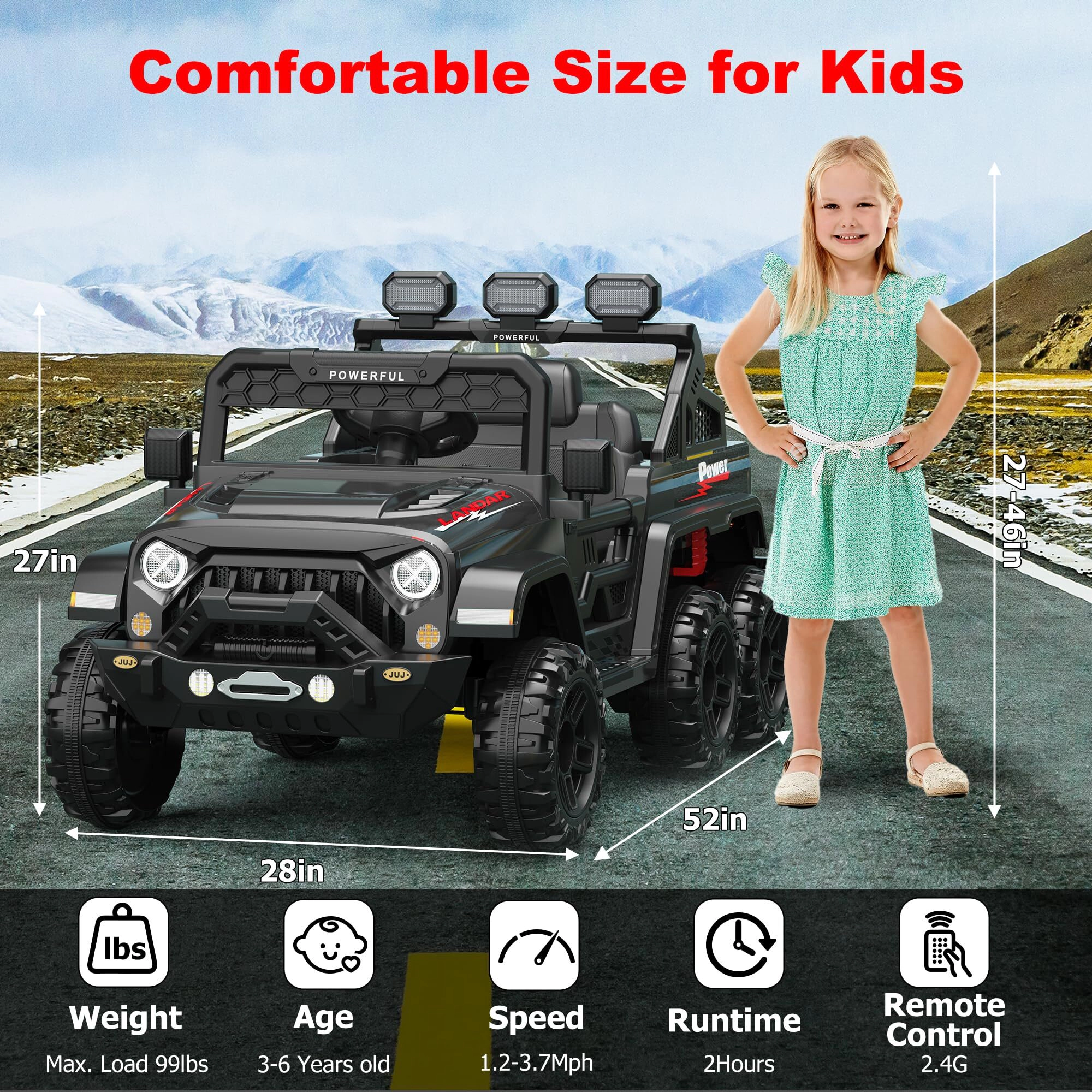 24V 6-Wheel Kids Ride On Truck, 4WD Switchable Electric Vehicles, Remote Control, 3 Speeds, Bluetooth & LED Lights