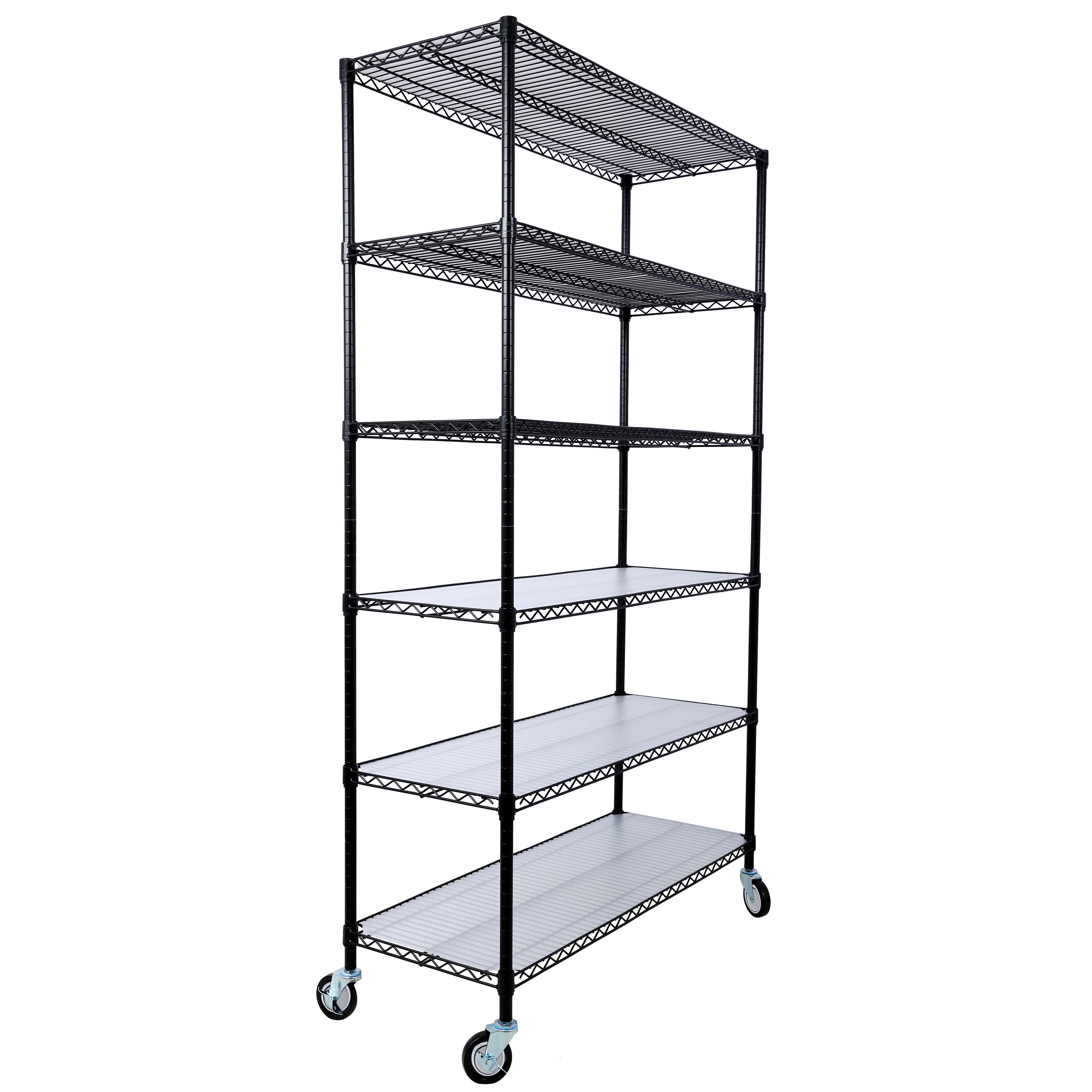 Flynama 6 Tier Black NSF Wire Shelving 6000 LBS 82H x 48L x 18D in Heavy Duty Commercial with Wheels and Liners