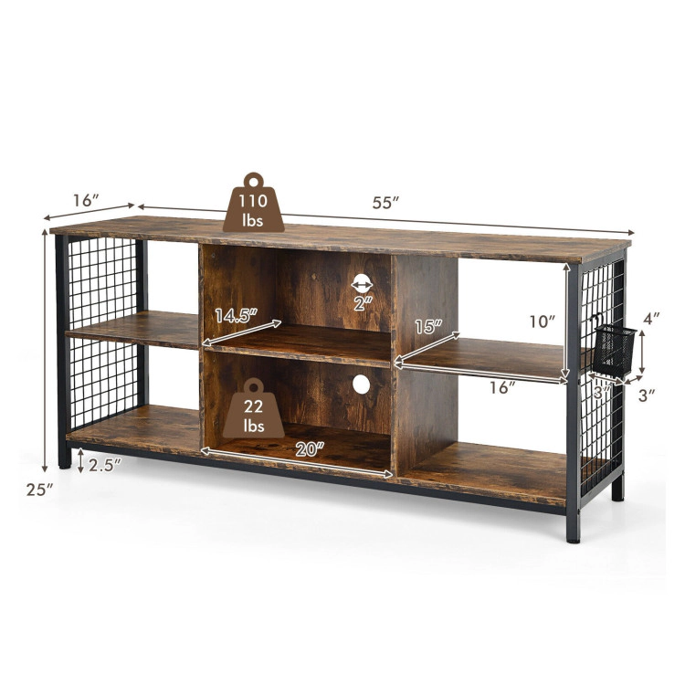 Hivvago Mid-Century Wooden Tv Stand With Storage Basket For Tvs Up To 65 Inch