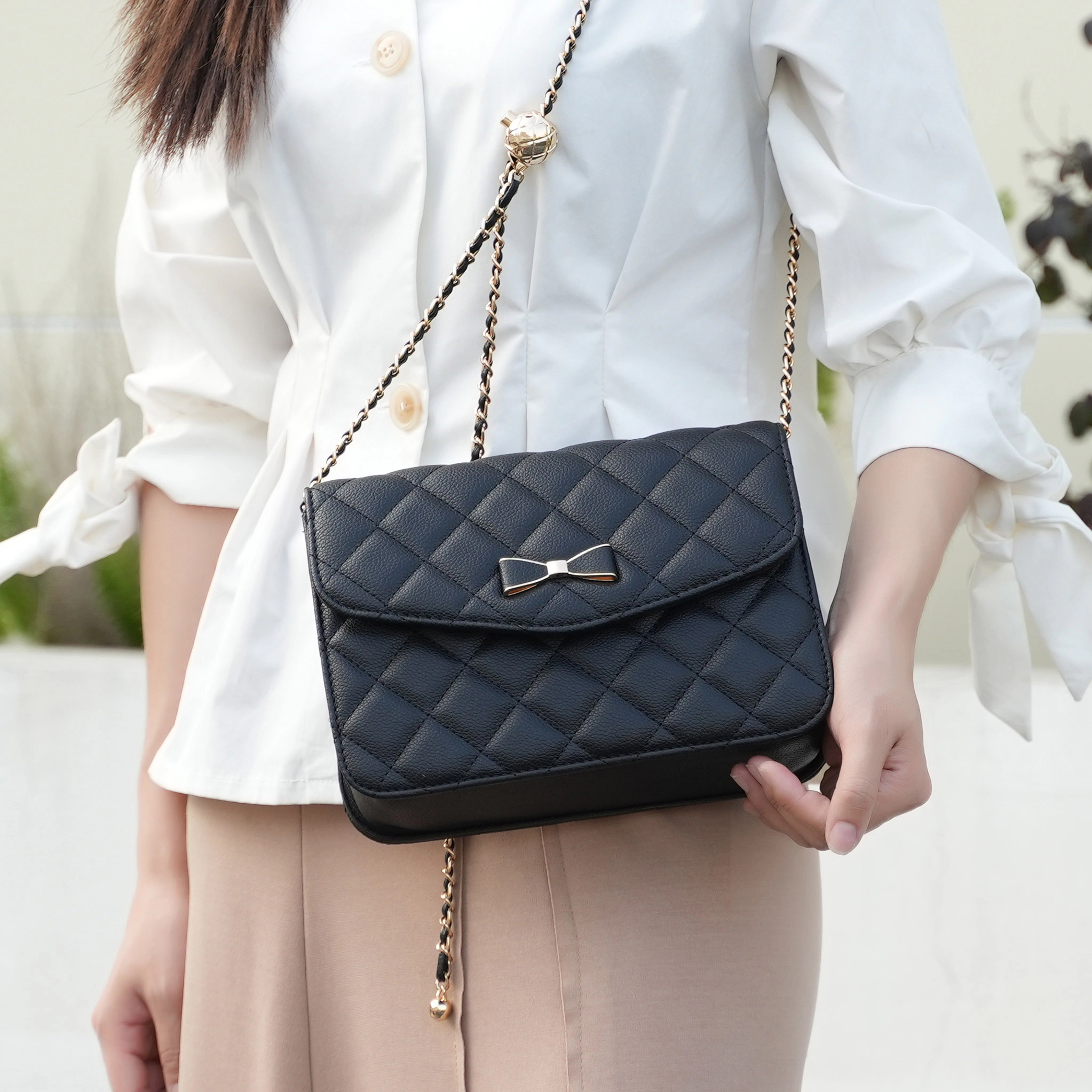 Mia K Collection Blossom Quilted Vegan Leather Shoulder Bag Set - Large + Mini, Gold-Tone Hardware