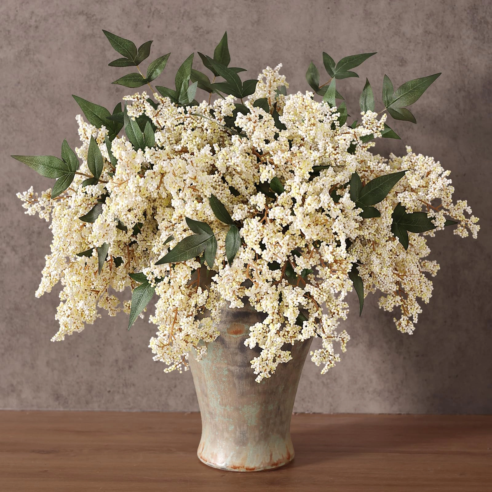 PUPWE 1217" Lifelike Artificial Nandina Berry Stems For Vase Decor(beige)