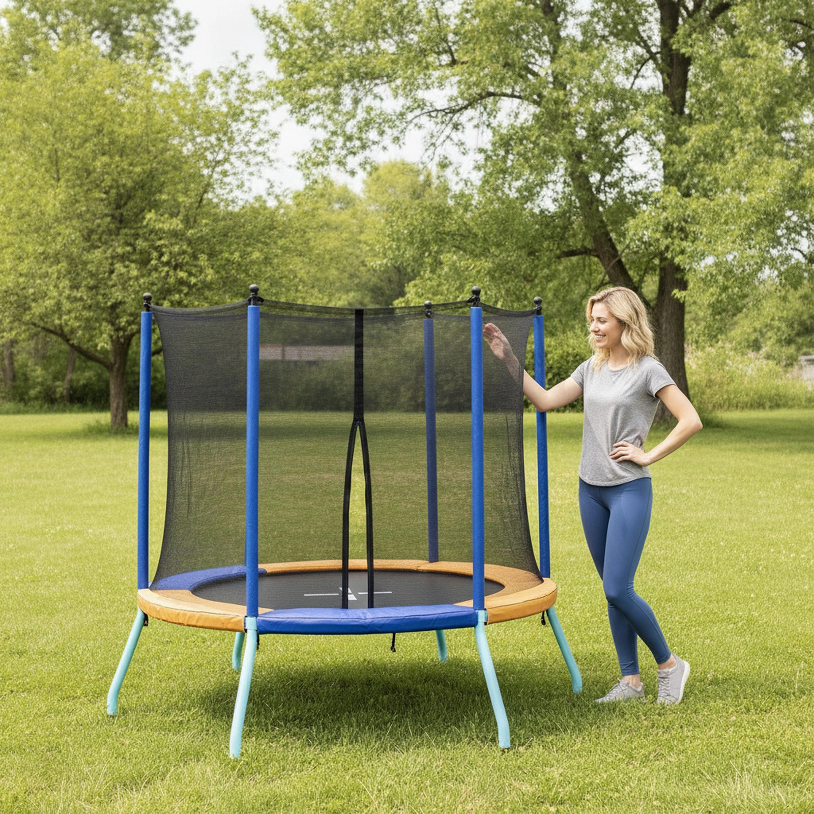 Mini Trampoline Kids Safety Enclosure Net Padded Foam Handrails 35.5-in Jump Mat Ages 3-6 Orange Toddler Trampoline
