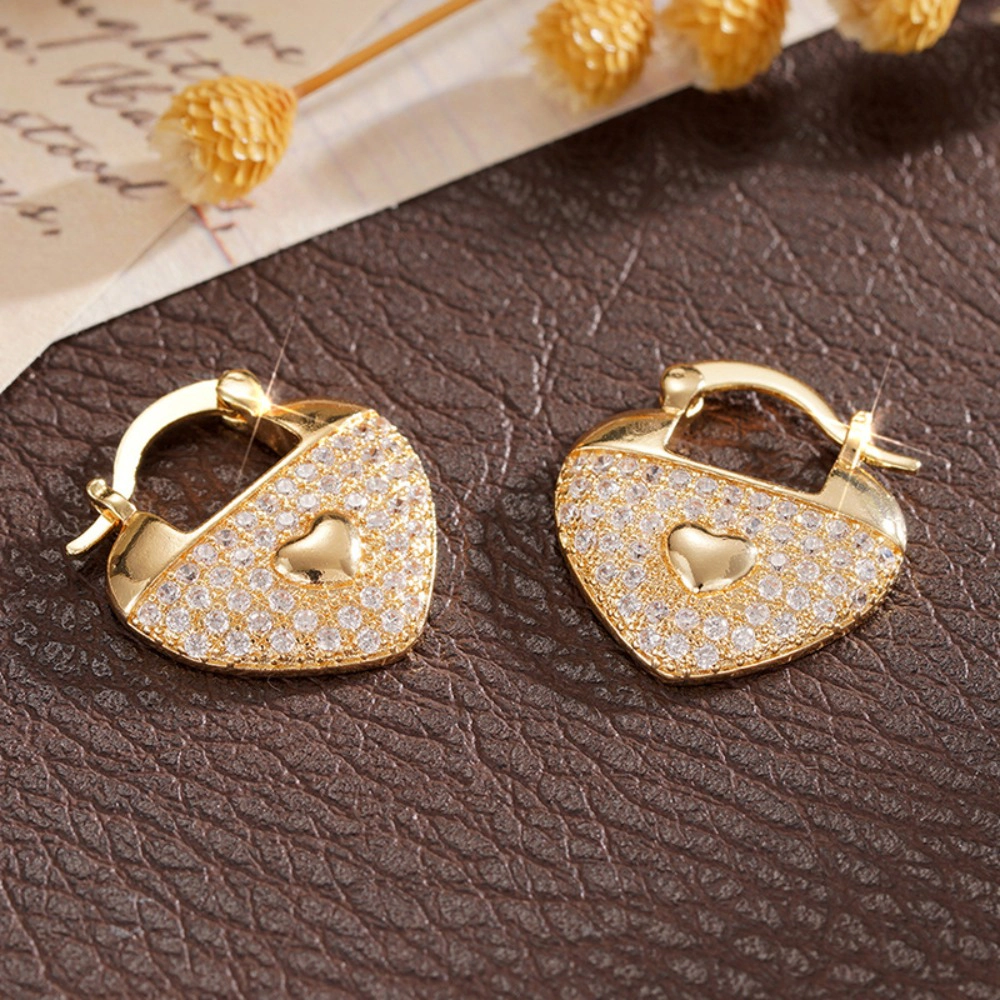 Wardrobe Whimsy Heart Lock Leverback Earrings Paved Cubic Zirconia Gold Tone Earrings for Women