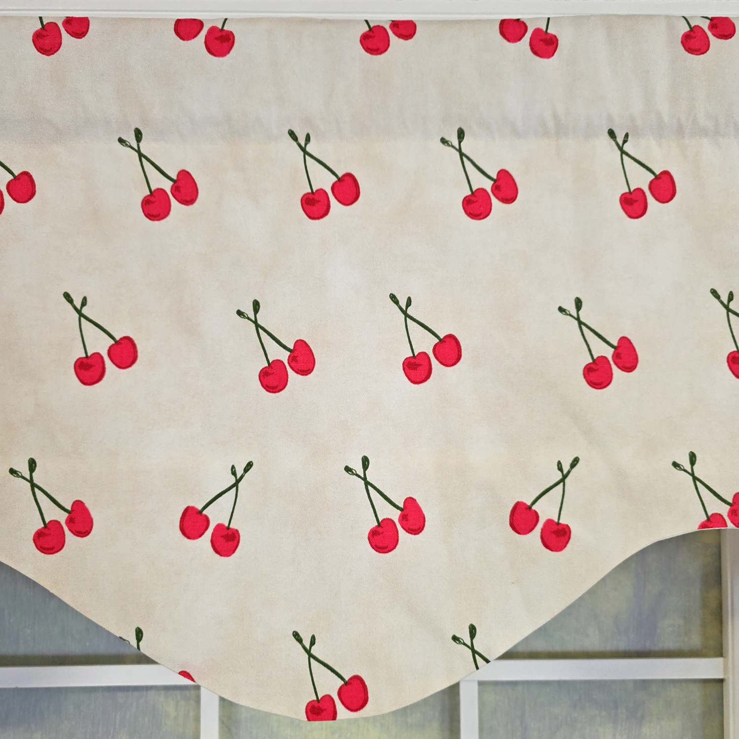 RLF Home Cherry Dance Cornice Valance - 100% Cotton with Ivory Lining 50" x 17"  Cream