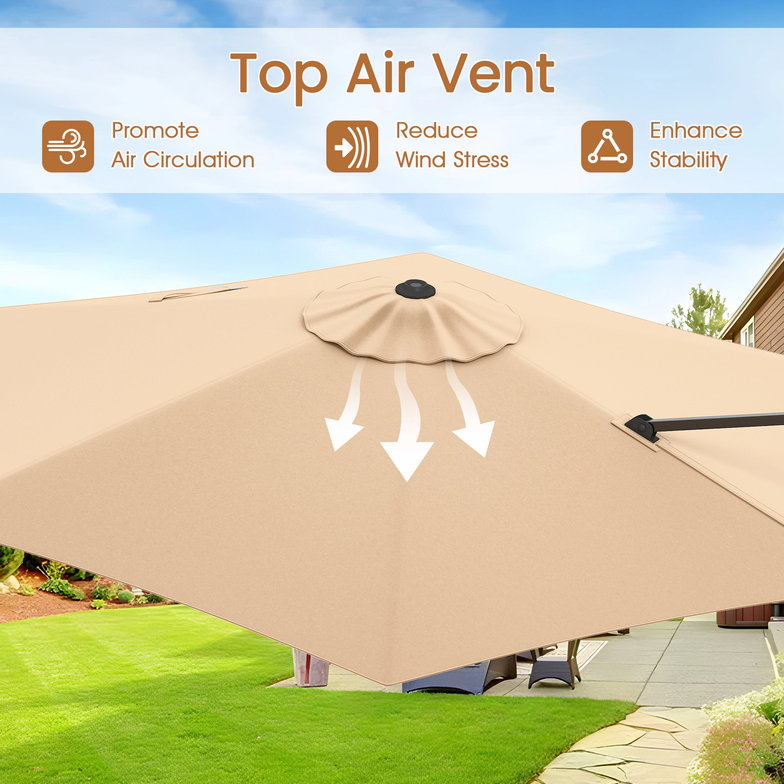 SUGIFT Beige 9 ft Cantilever Patio Umbrella with Vented Top and Handle Opening
