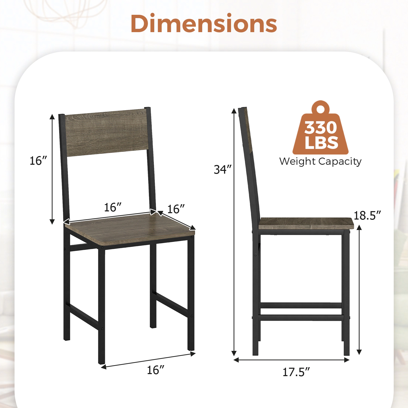 LJG Set of 4 Dining Chairs with Metal Legs and Slanted Back