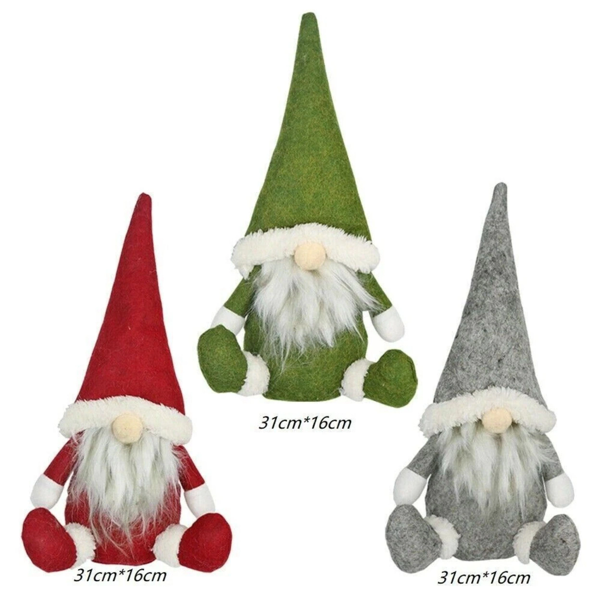 Home Collection Pack of 3 Christmas Faceless Gnome Santa Plush Doll Decorations
