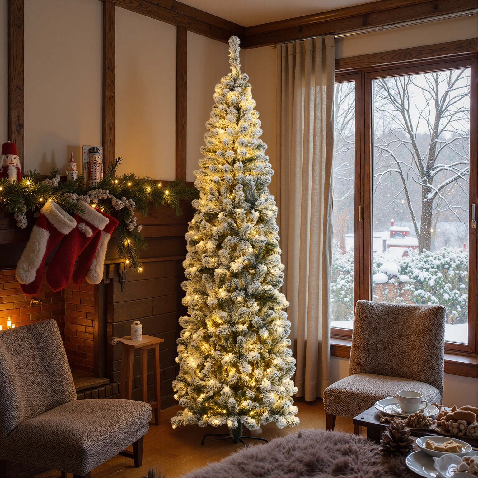 Costway 4.5/6/7.5 Ft Pre-lit Snow Flocked Artificial Pencil Christmas Pine Tree