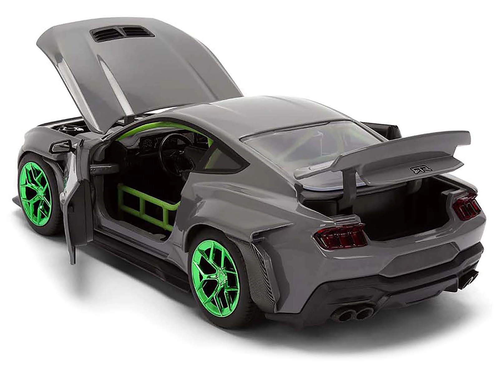 Jada 2024 Ford Mustang RTR Gray with Green Wheels "Bigtime Muscle" Series 1/24 Diecast Model Car by Jada