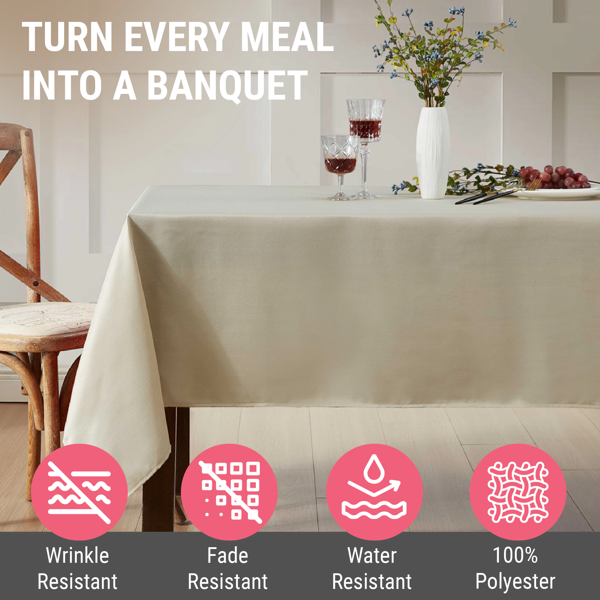 HLC.ME Lincoln Striped Jacquard Fabric Water Resistant Tablecloth