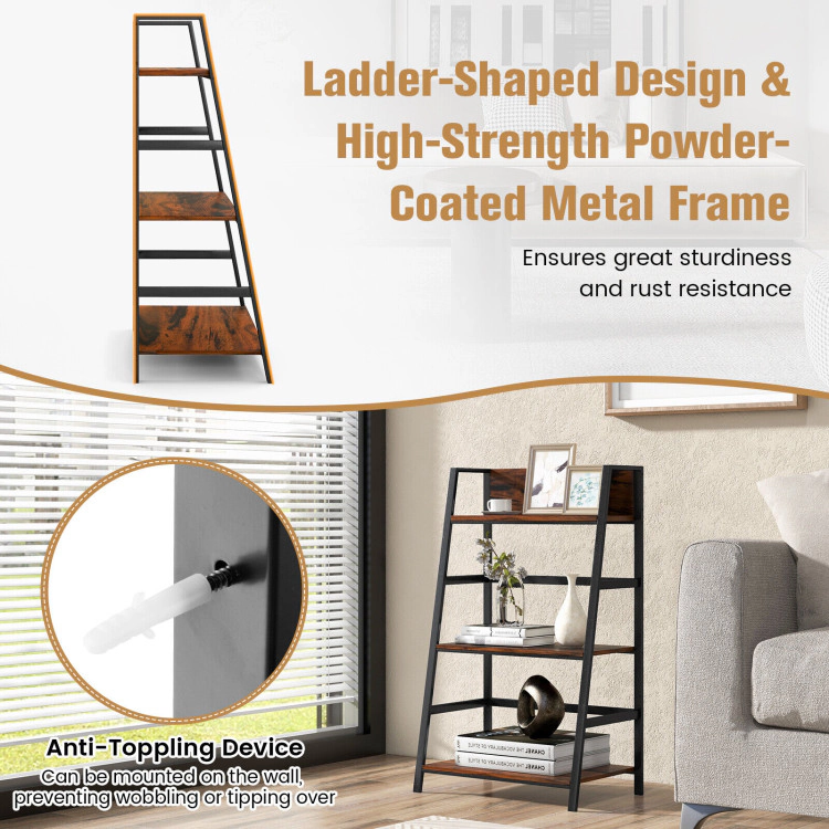 Hivvago 3-Tier Ladder Industrial Bookshelf with Metal Frame