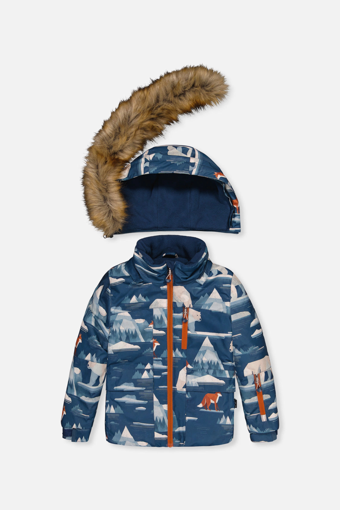 Deux par Boys Bear Print Two Piece Play Snowsuit with Hooded Jacket and Snow Pants