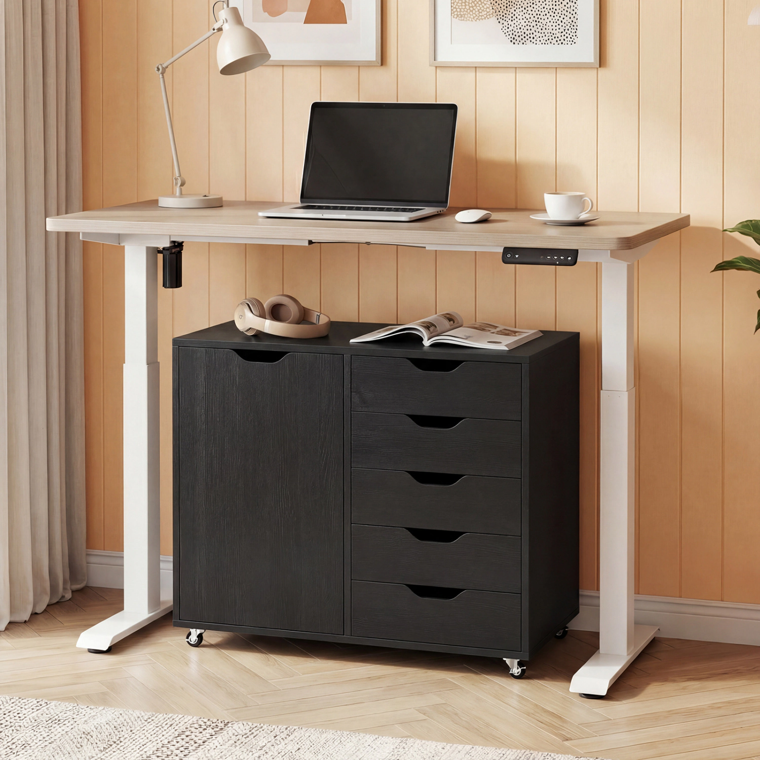 LJG 5-Drawer Rolling Storage Cart with Side Cabinet
