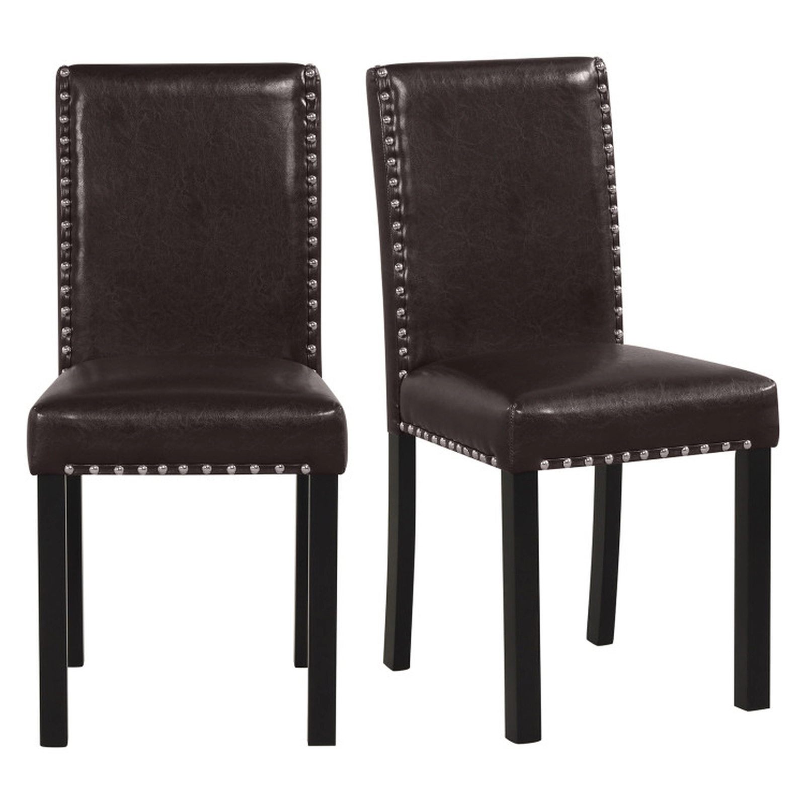 SUGIFT Set of 2 Brown Faux Leather Parsons Dining Chairs with Nailhead Trim