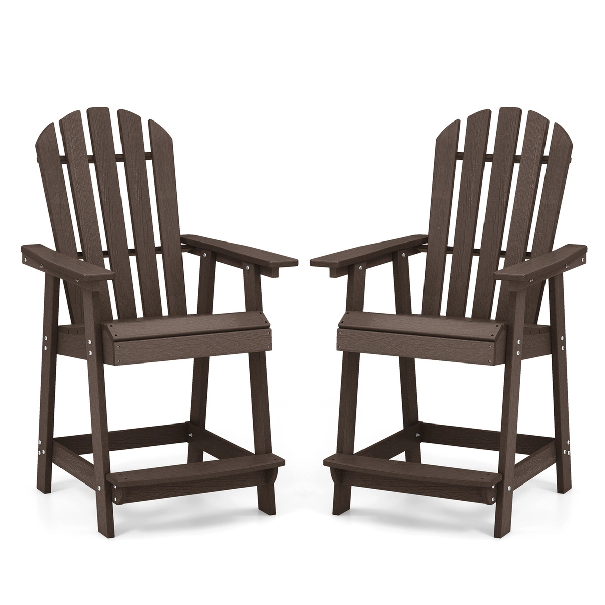 SUGIFT HDPE Faux Wood Grain Patio Adirondack Chair with Armrest and Footrest 330-Lb Capacity Brown