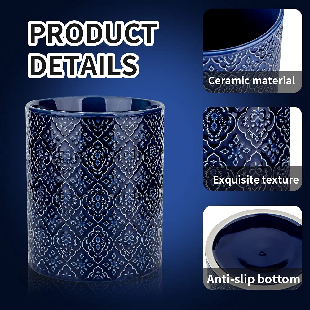 WZK Ceramic Embossed Pattern Kitchen Utensil Holder
