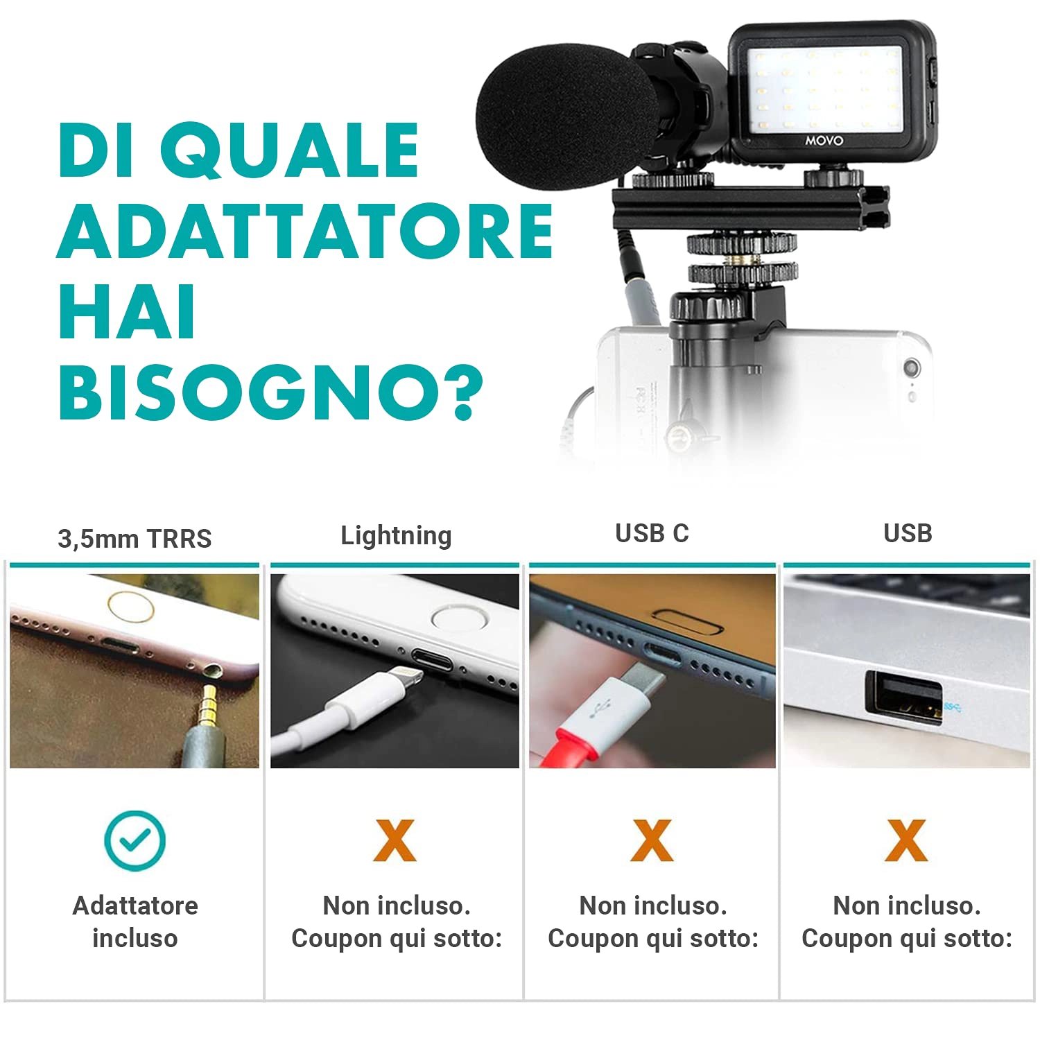 Movo V7+ YouTube Starter Kit - Vlogging Kit for iPhone with Tripod Grip Stereo Microphone LED Light and Remote
