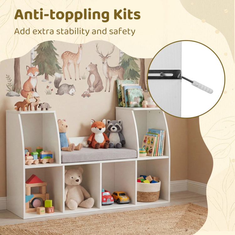 Hivvago 40 Inches Kids Bookshelf with Reading Nook Bookcase with 6 Open Cubes