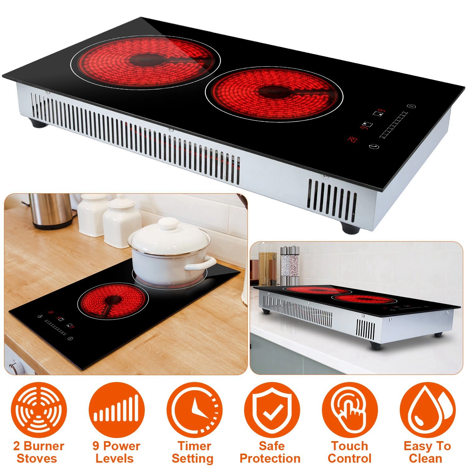 GBruno Dual Zone 1900W Electric Ceramic Cooktop