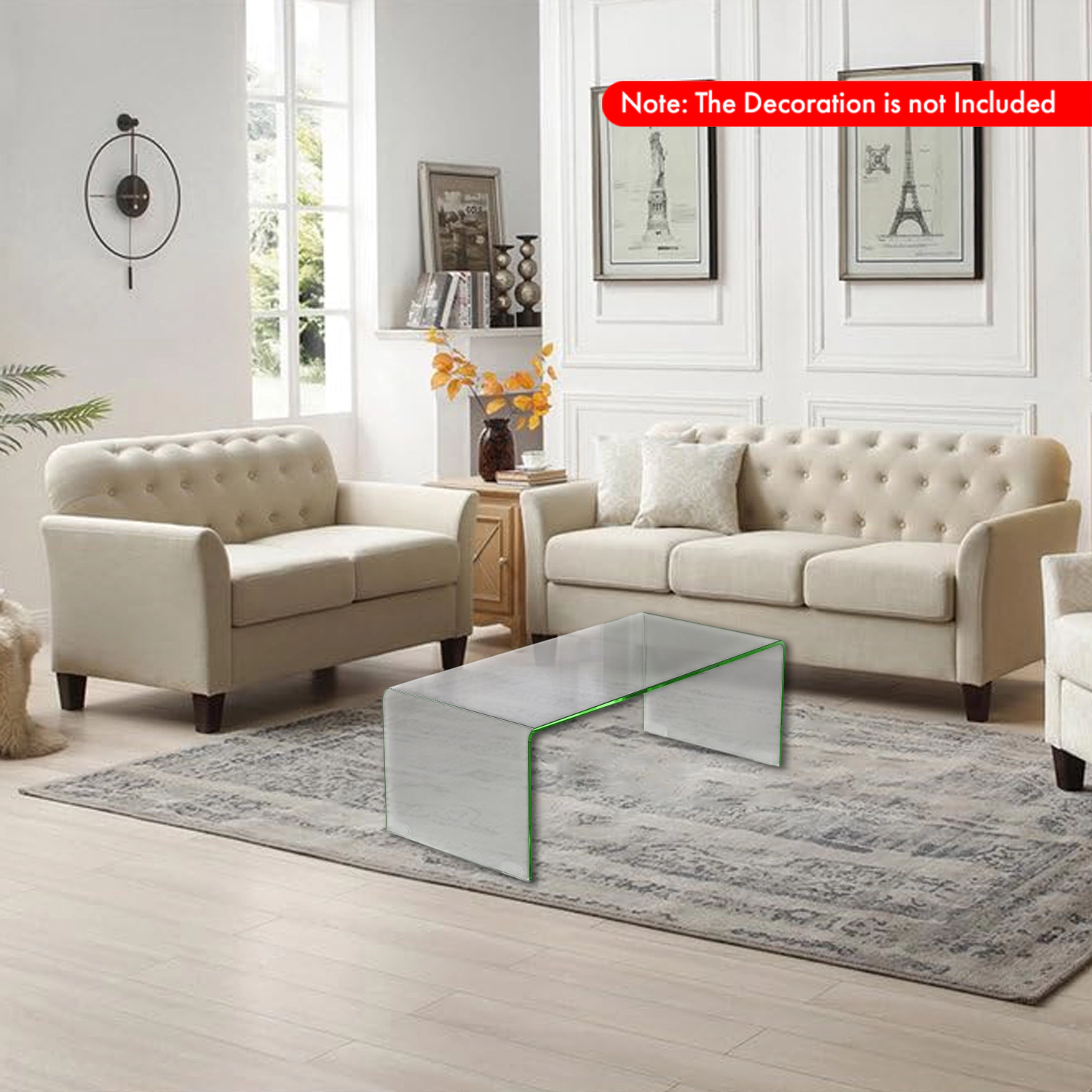 Hivvago Modern Clear Glass Center Table 42.5-Inch with Soft Corner Detailing