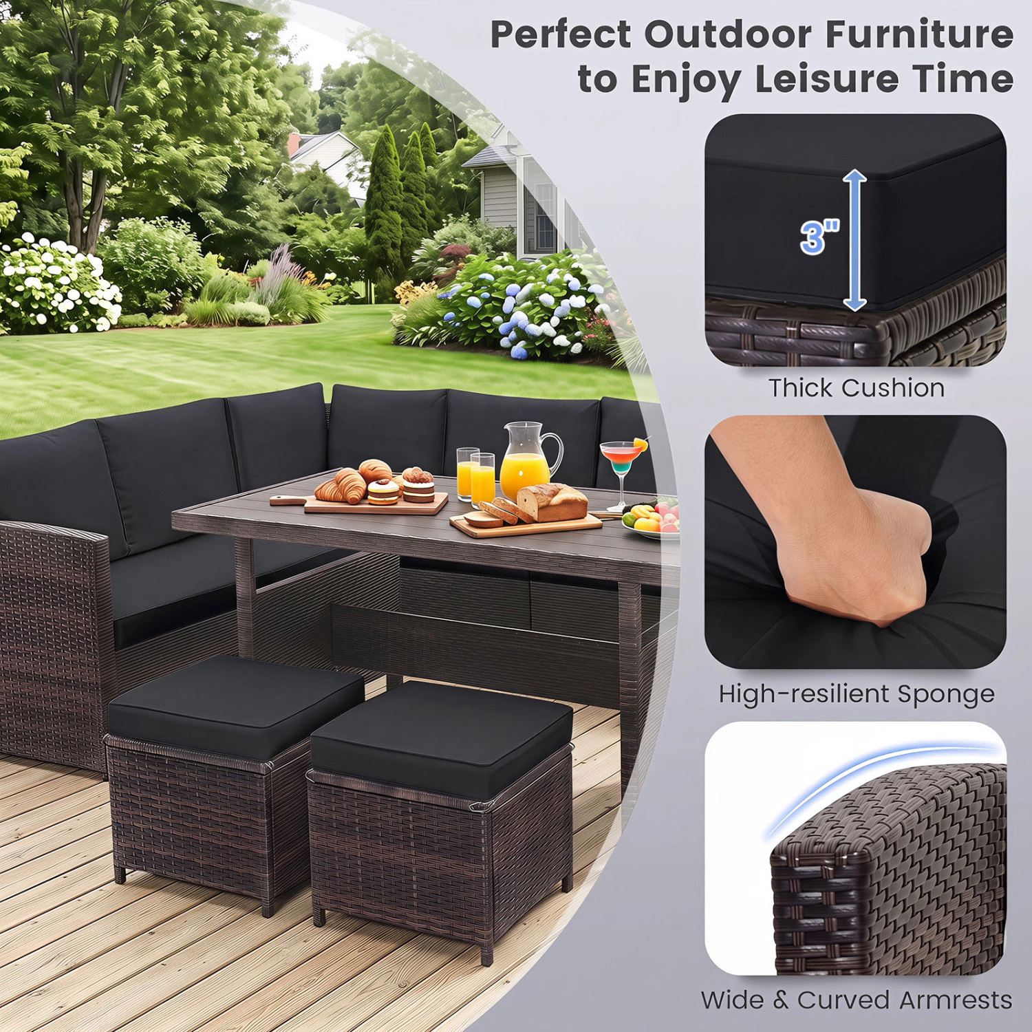 LJG 7 Pieces Wicker Patio Furniture Set