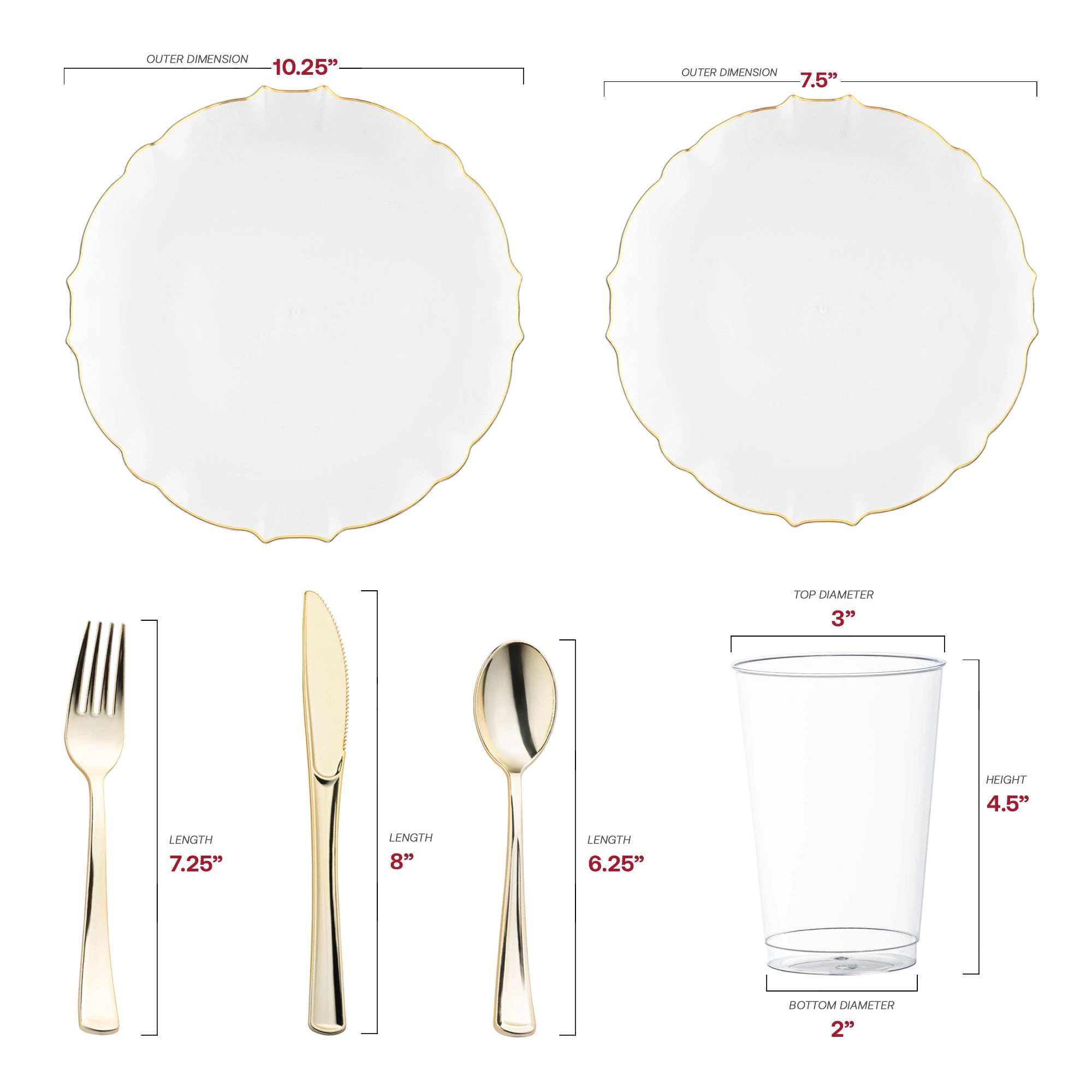 Smarty Had A Party Clear with Gold Rim Round Lotus Plastic Wedding Value Set