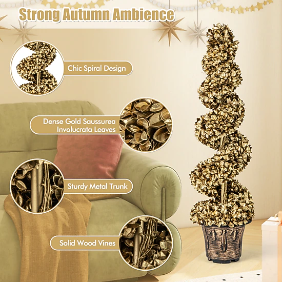 SUGIFT Set of 2 Spiral Shaped Metal Trunk Artificial Topiary Trees 47-in Tall 11-in x 9-in Pot 27.5-lb Gold