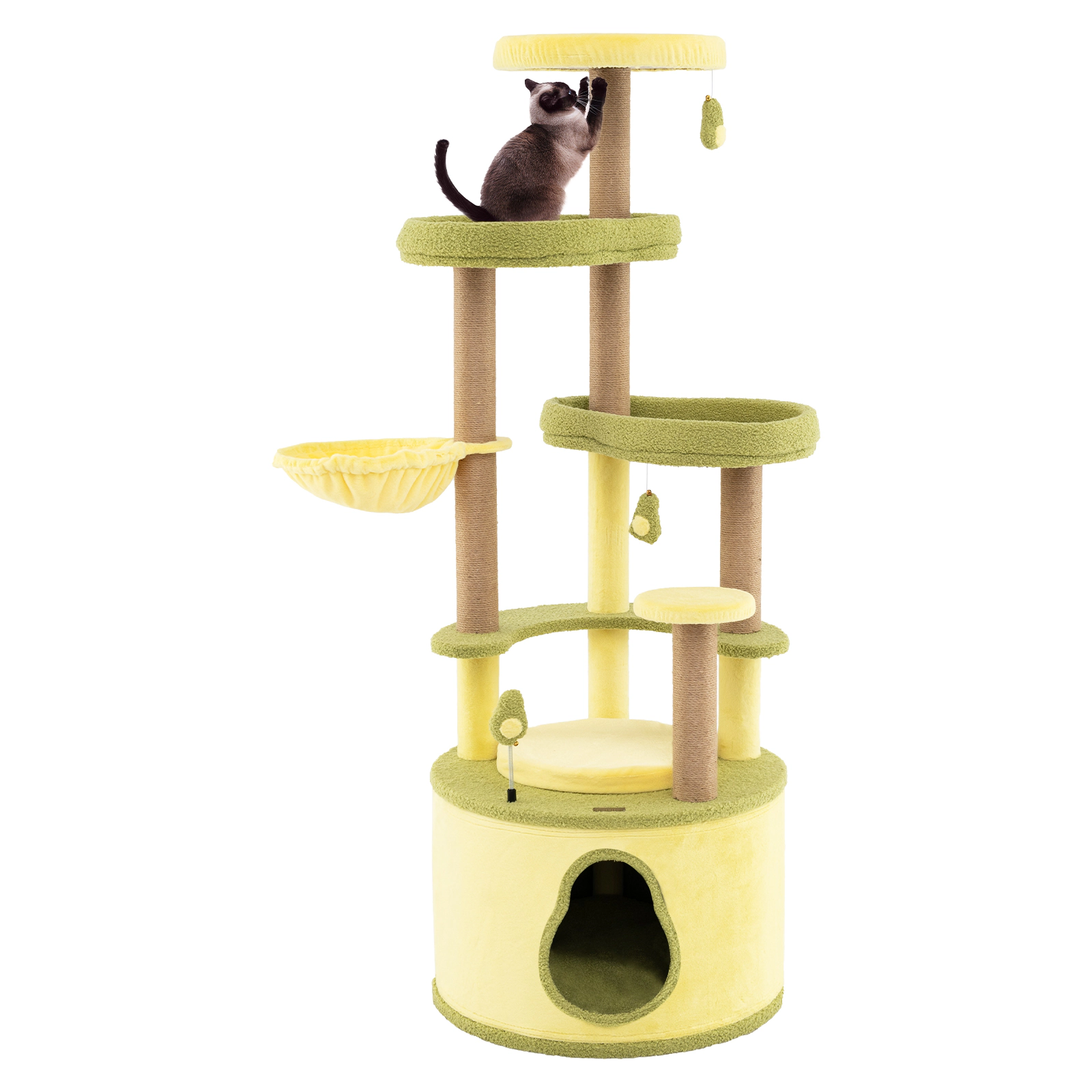 Glintex 62.5-Inch Avocado Cat Tower with 2-in-1 Base and Rotatable Basket, Green