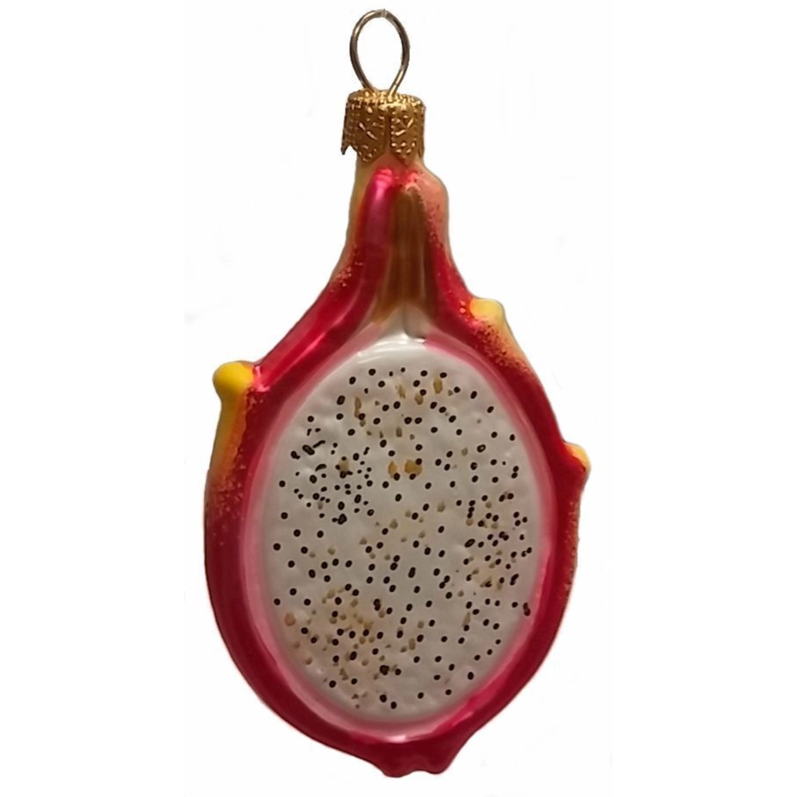 Pinnacle Peak Trading Company Slice of Pitaya Dragon Fruit Polish Glass Christmas Ornament Set of 2 Decoration