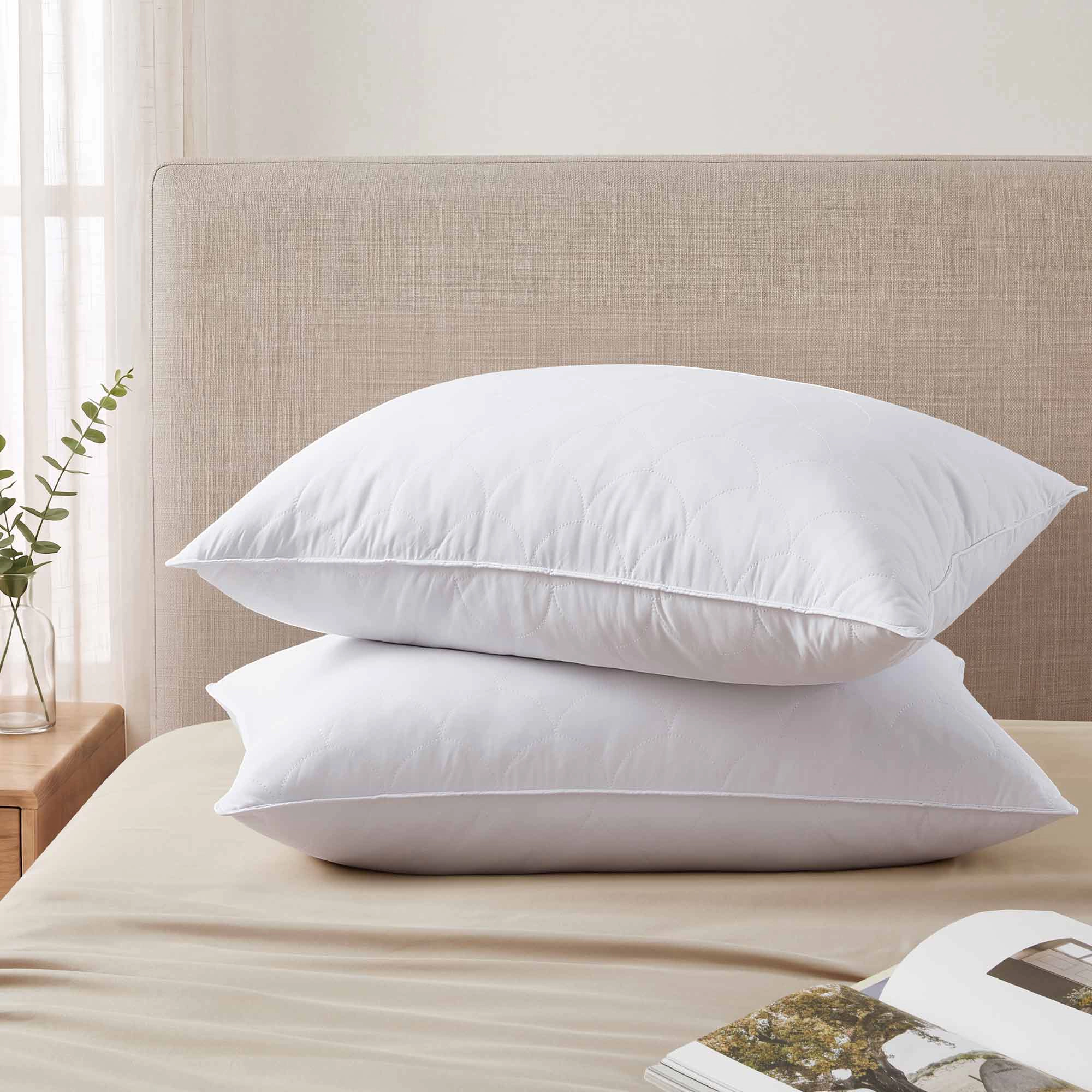 PEACENEST Natural Goose Feather Pillows with Soft Quilted Cover,2-Pack
