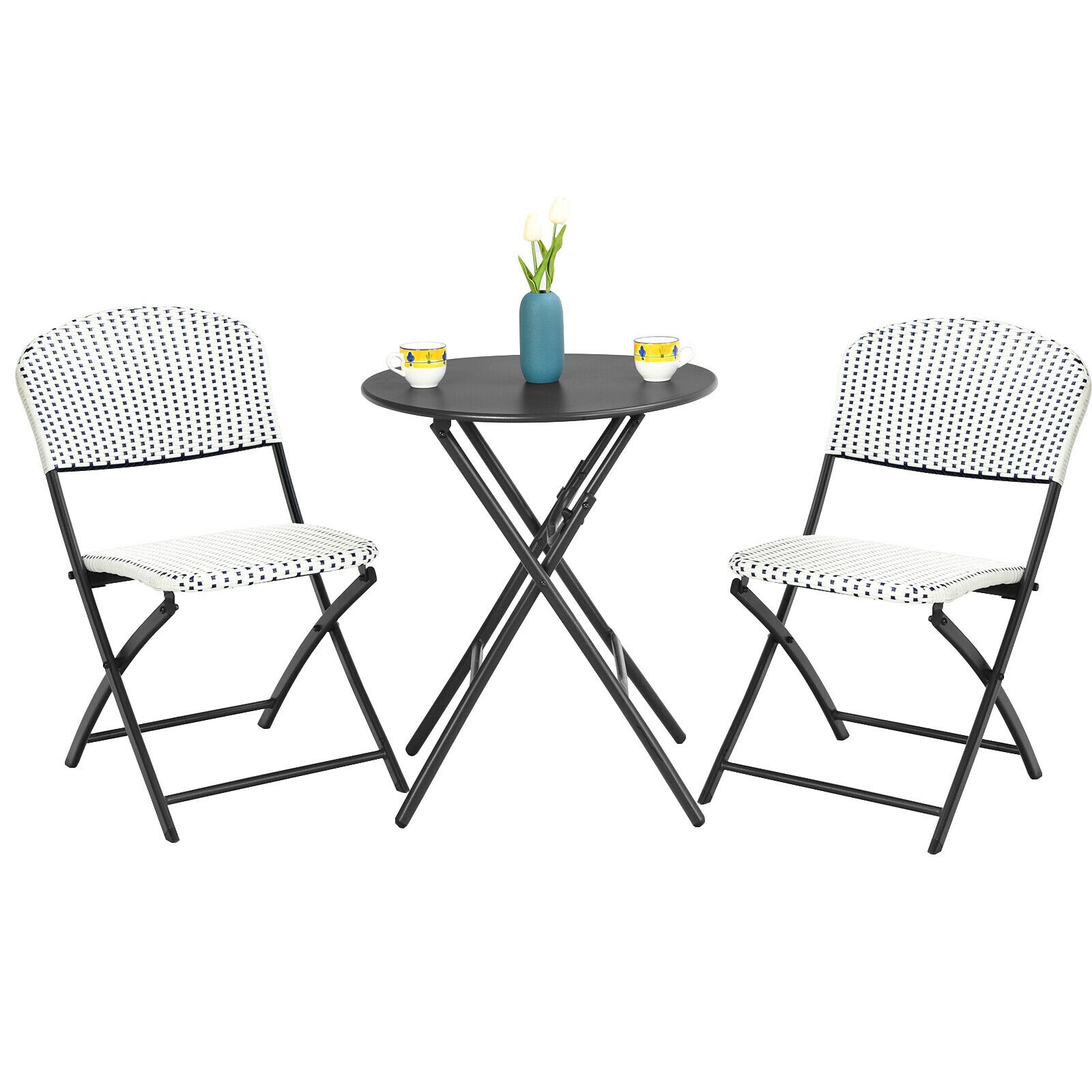 SUGIFT 3-Piece Folding Rattan Bistro Set, Round Table and 2 Chairs