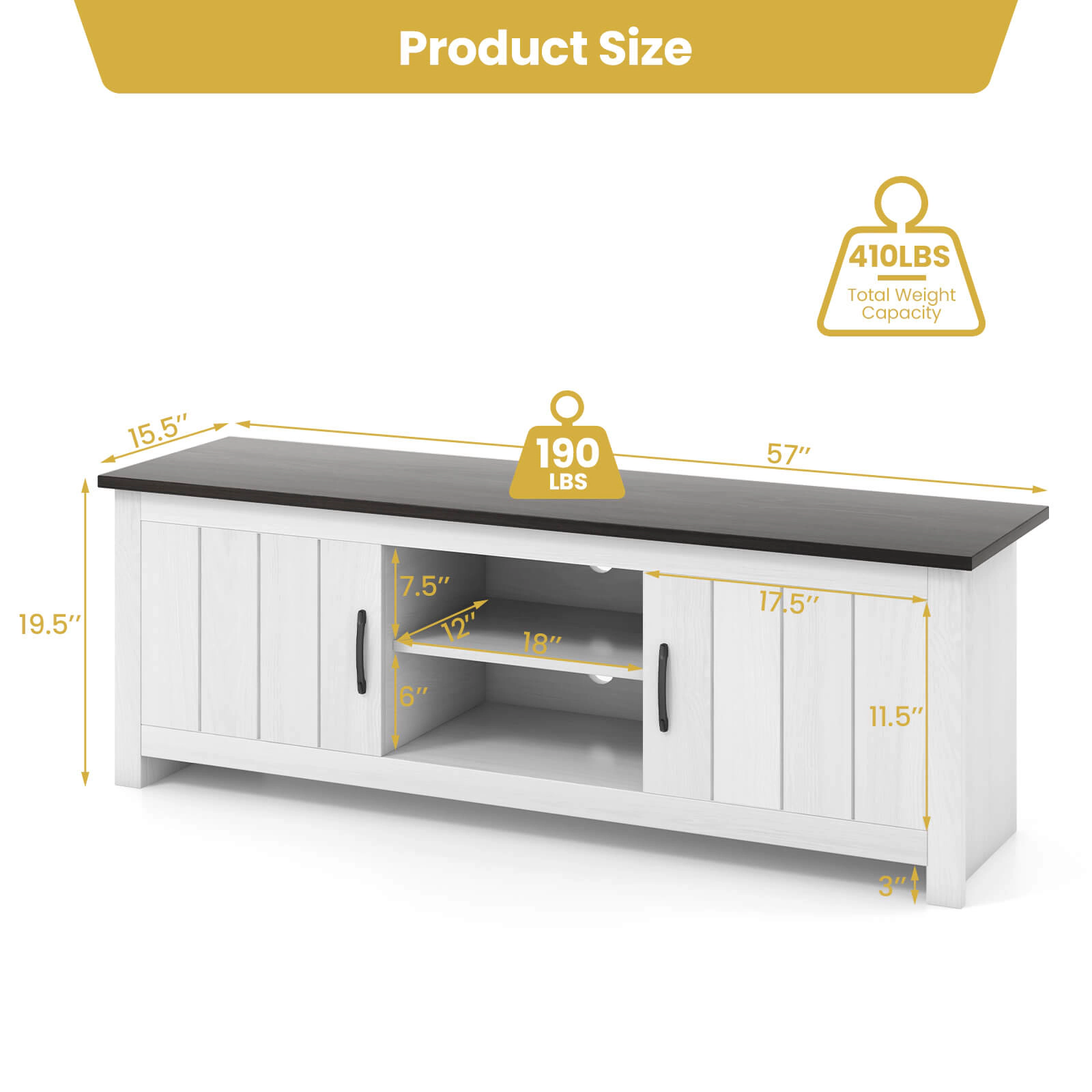 Glintex 57-Inch TV Stand with 2 Cabinets and Open Shelves