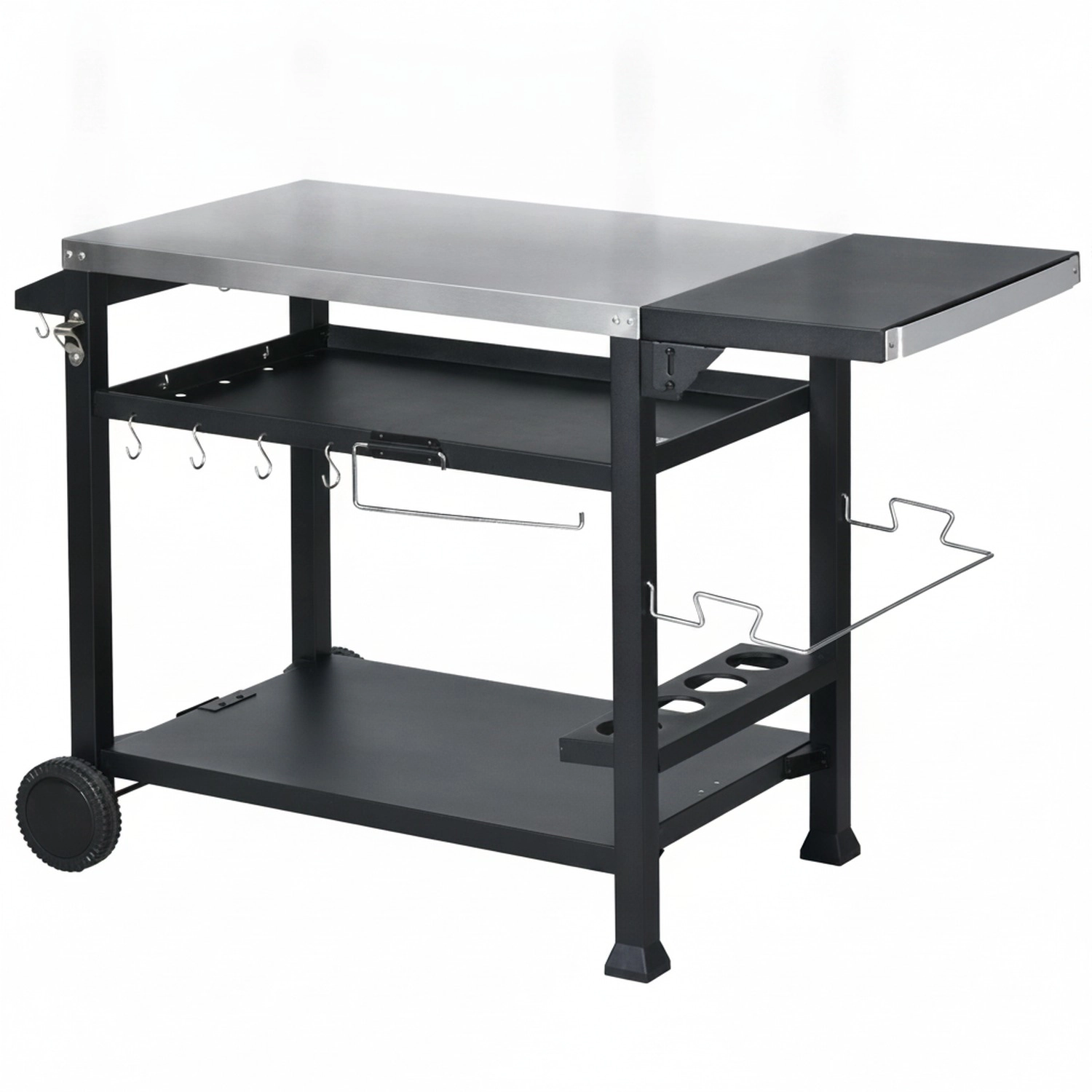 HONGGE Outdoor Grill Cart Table with Foldable Side Table, Stainless Steel Pizza Oven, Wheels