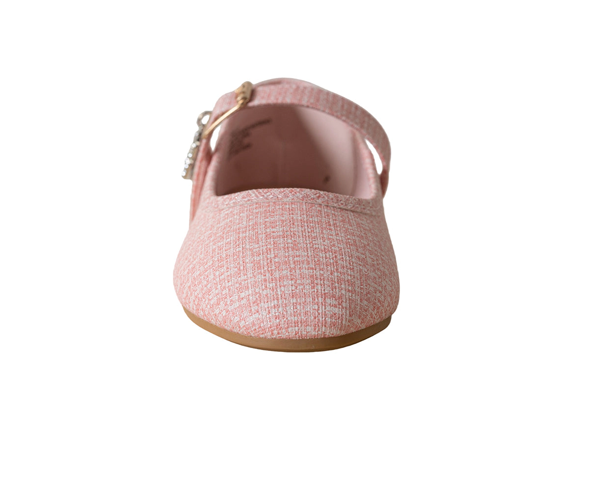 Bebe Girl's Shimmer Ballet Flat with Charm Buckle