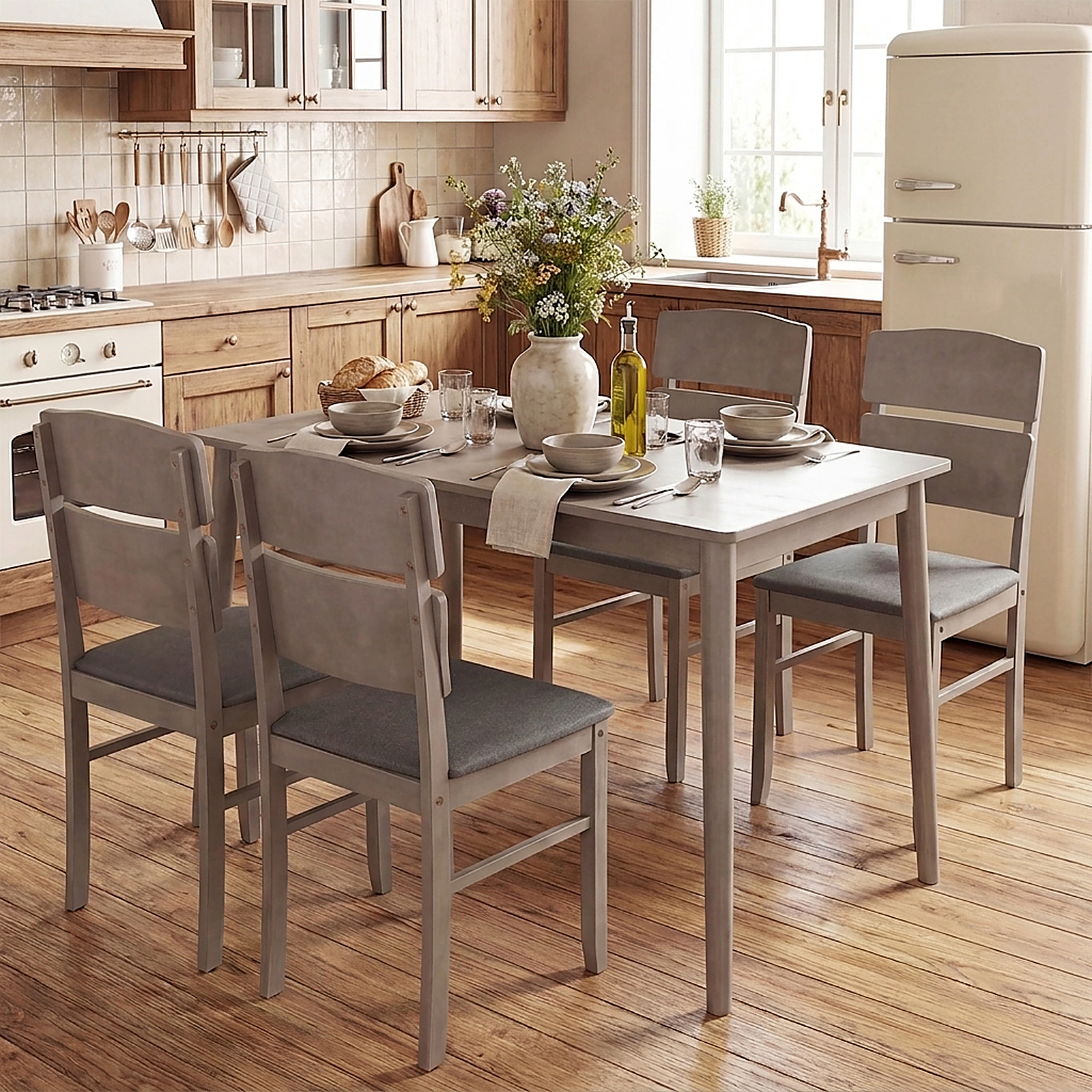 SUGIFT 4 Upholstered High Curved Back Chairs for People 5-Piece Dining Table Set