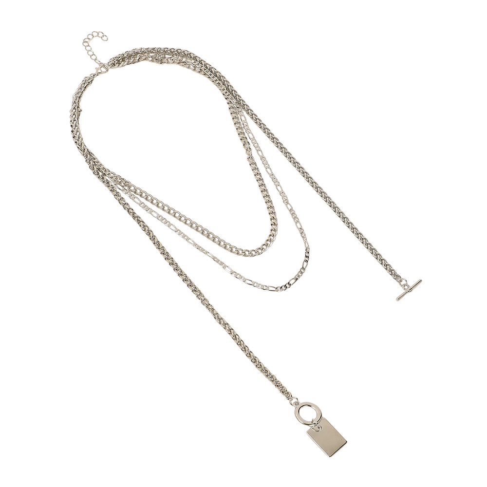 SOHI Women's Metallic Silver the Interlock Charm Multi-Layer Necklace