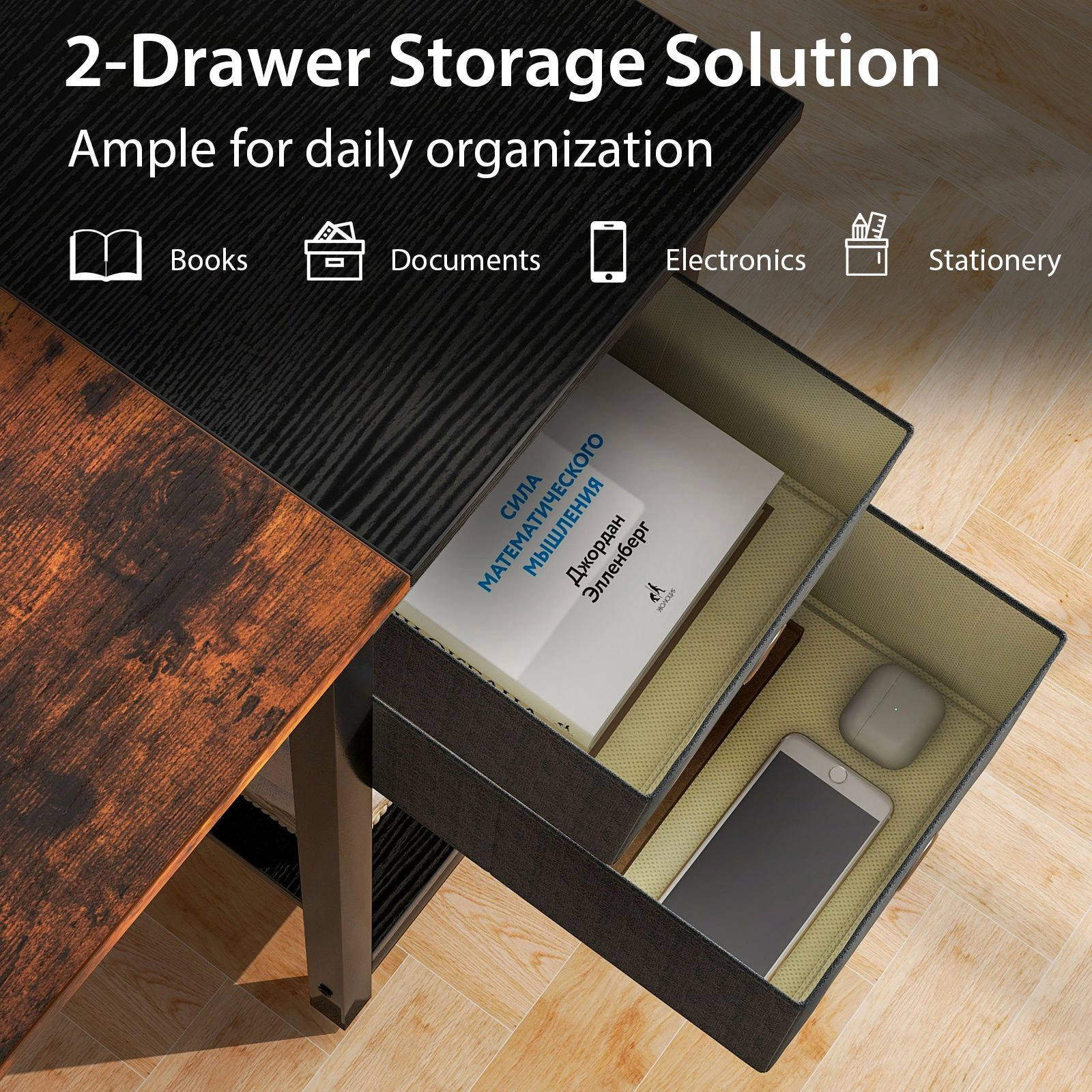 SlickBlue Home Office Desk with Storage Shelf, CPU Space and Hook