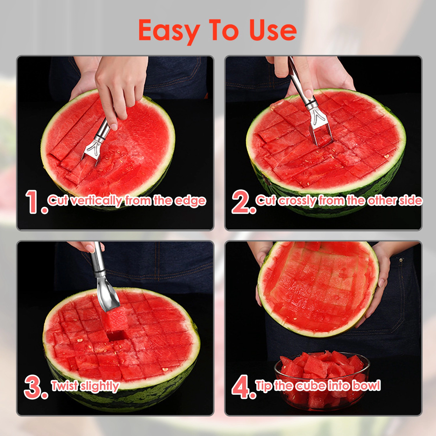 GBruno 2-in-1 Stainless Steel Watermelon Slicer, 5 Pcs