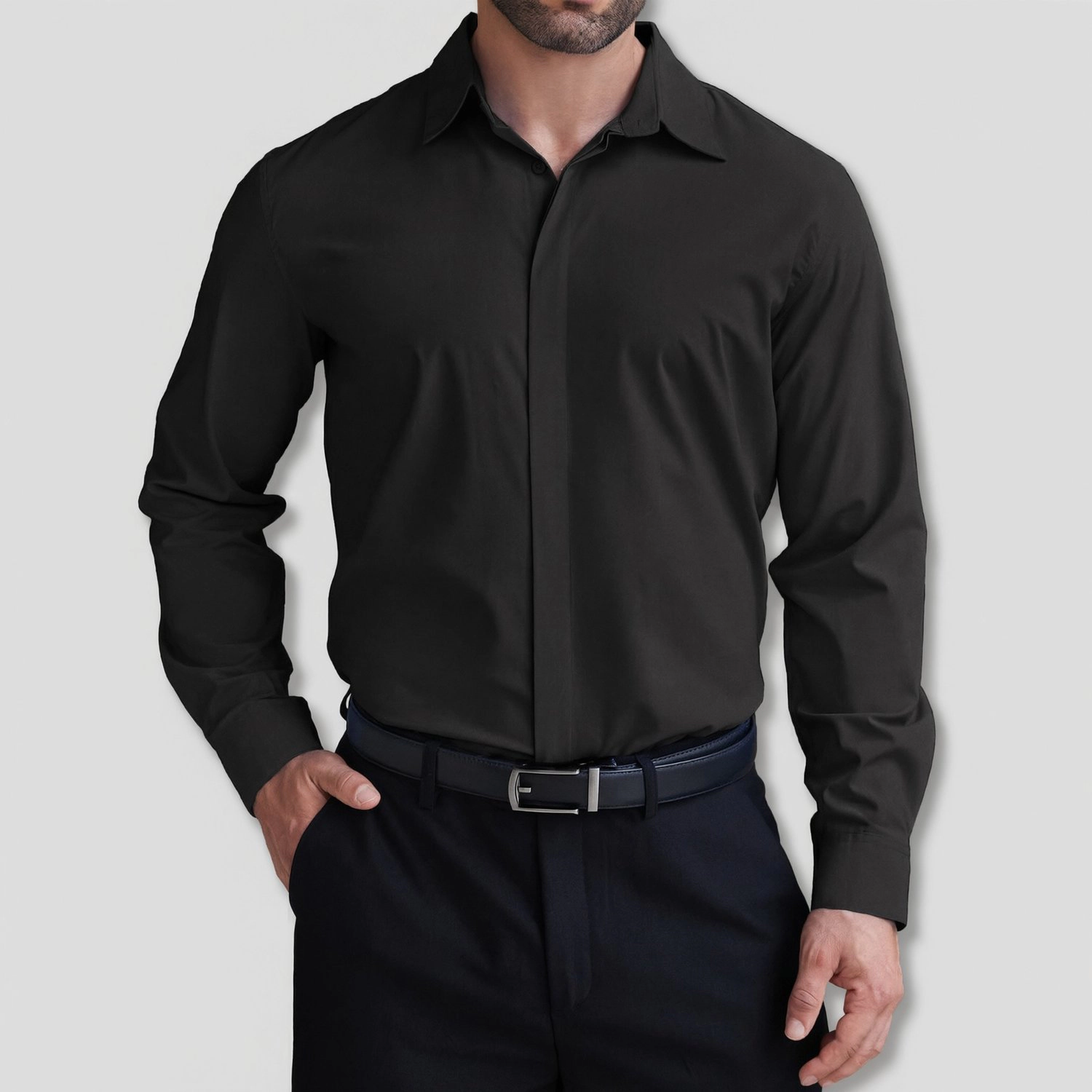 COOFANDY Mens Dressy Long Sleeve Shirt Classic Collar Hidden Placket Business Tops