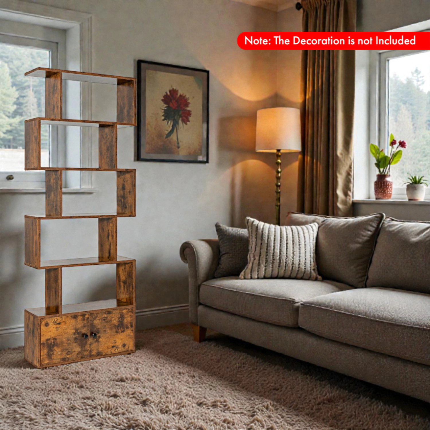 Hivvago 6-Tier Geometric Display Bookcase with Closed Cabinet Compartments