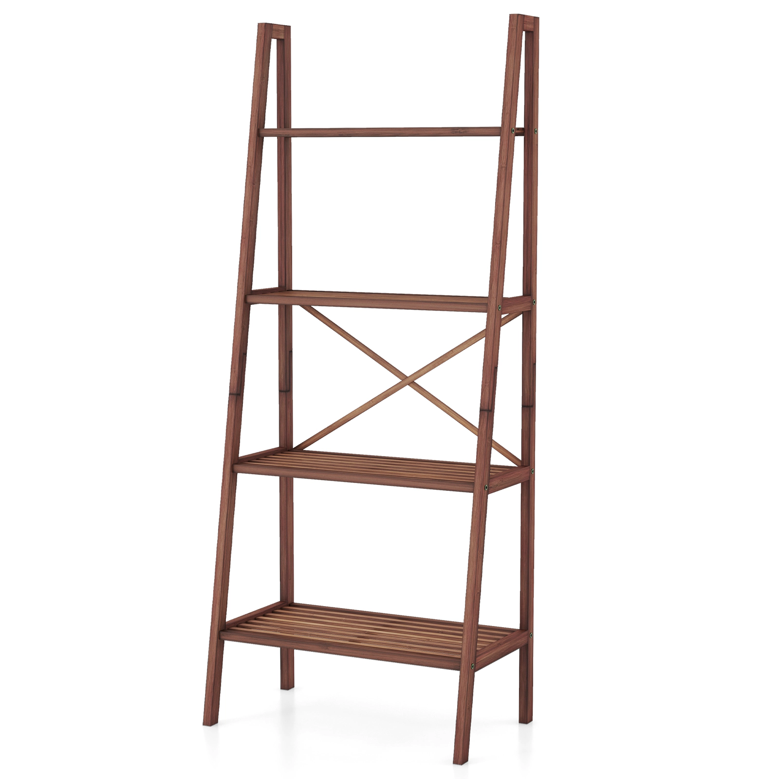 SUGIFT 4-Tier 58-in Tall Freestanding Bamboo Ladder Shelf Bookshelf with Storage Rack and Plant Stand