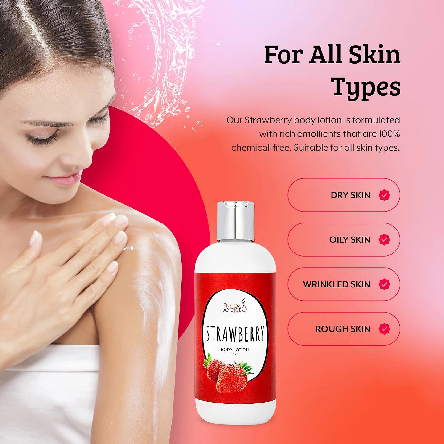 Freida and Joe Womens Strawberry Fragrance Deep Moisturizing Body Lotion in 10oz Bottle