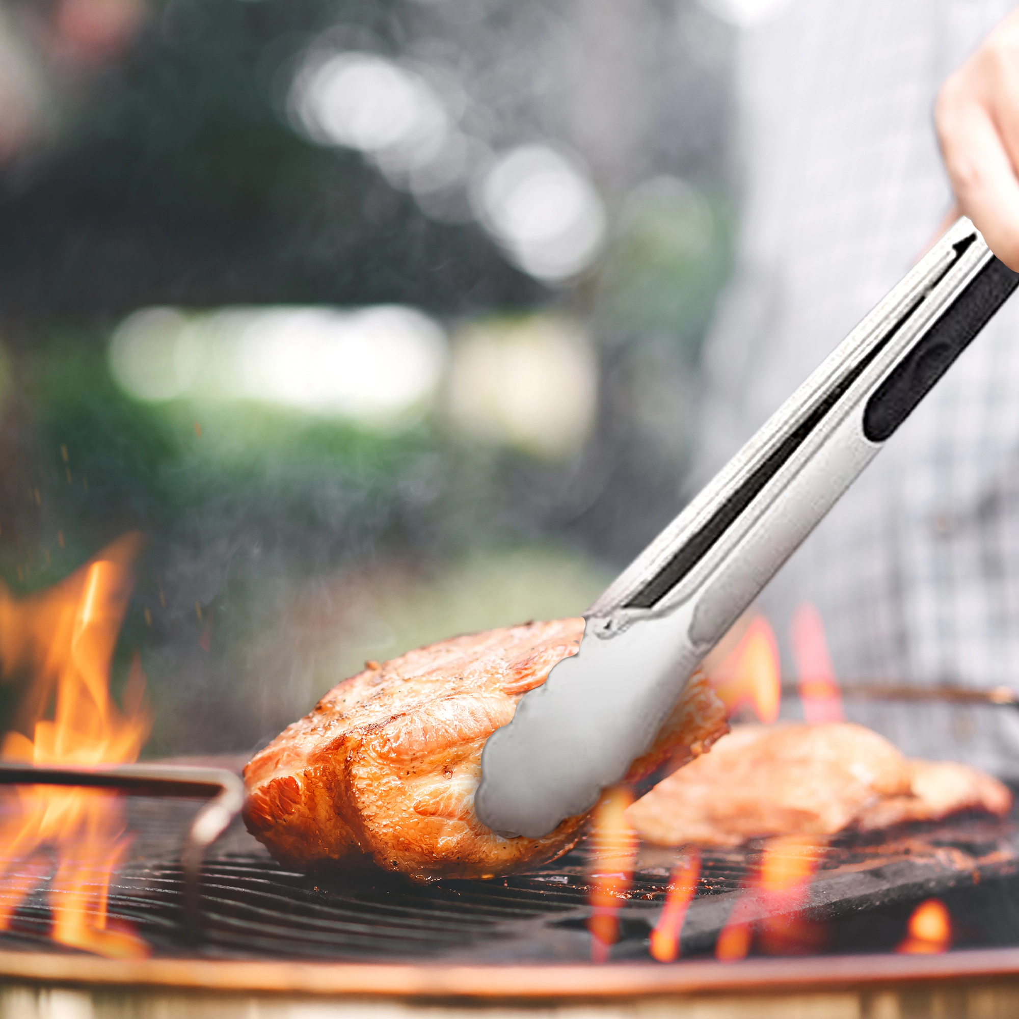 Cheer Collection 7 Piece Stainless Steel Griddle Tool Set with Locking Tongs